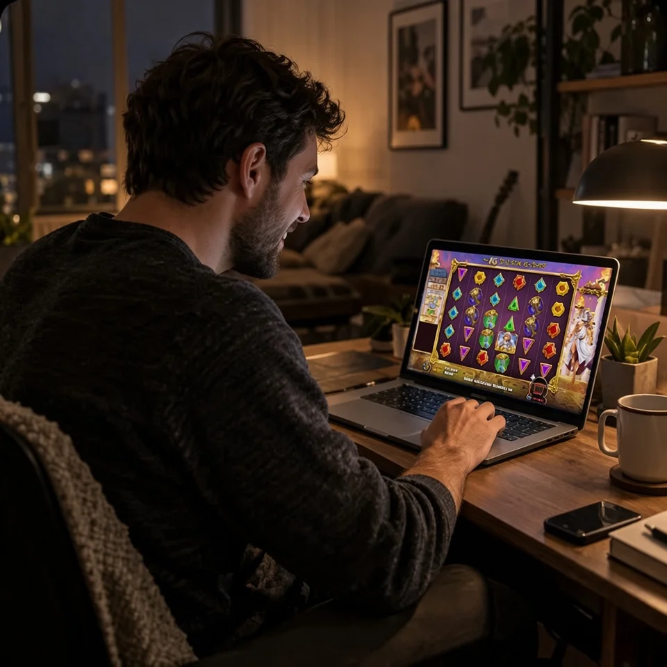 Player enjoying an online casino session on a laptop